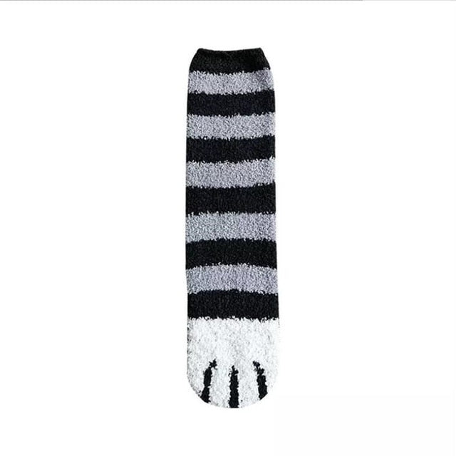 1 pair of plush coral fleece socks female tube socks autumn and winter cat claws cute thick warm sleeping floor sleep socks (4430457700448)