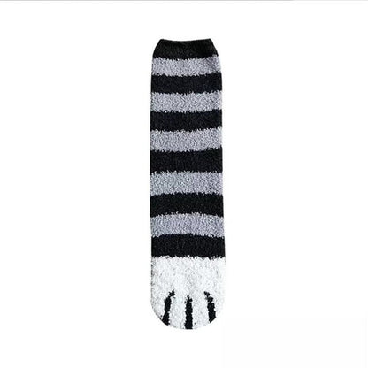 1 pair of plush coral fleece socks female tube socks autumn and winter cat claws cute thick warm sleeping floor sleep socks (4430457700448)
