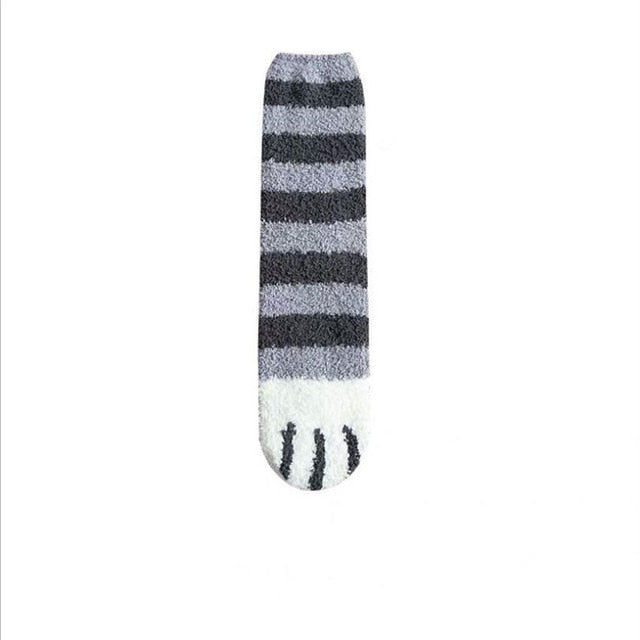 1 pair of plush coral fleece socks female tube socks autumn and winter cat claws cute thick warm sleeping floor sleep socks (4430457700448)