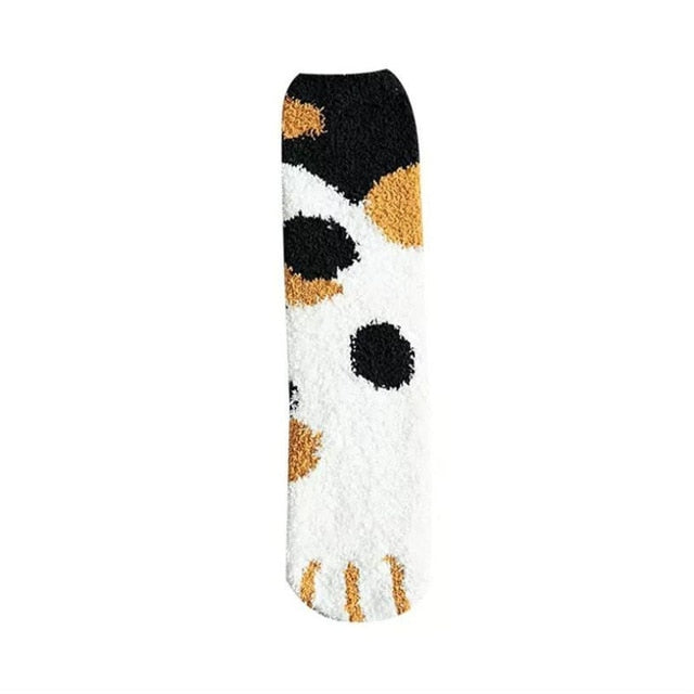 1 pair of plush coral fleece socks female tube socks autumn and winter cat claws cute thick warm sleeping floor sleep socks (4430457700448)