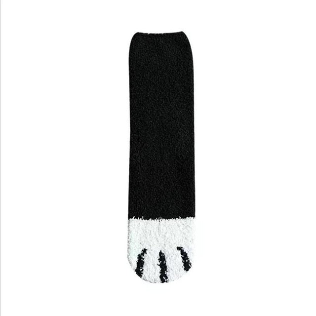 1 pair of plush coral fleece socks female tube socks autumn and winter cat claws cute thick warm sleeping floor sleep socks (4430457700448)