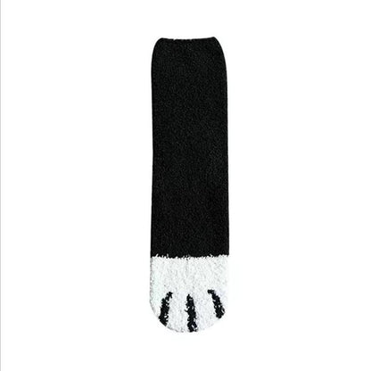 1 pair of plush coral fleece socks female tube socks autumn and winter cat claws cute thick warm sleeping floor sleep socks (4430457700448)