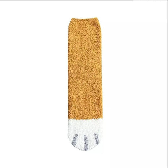 1 pair of plush coral fleece socks female tube socks autumn and winter cat claws cute thick warm sleeping floor sleep socks (4430457700448)