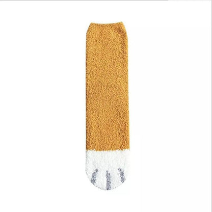 1 pair of plush coral fleece socks female tube socks autumn and winter cat claws cute thick warm sleeping floor sleep socks (4430457700448)